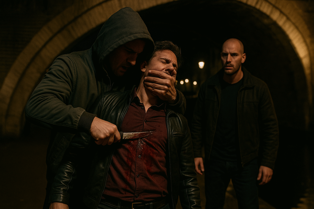 Nchtelijke aanval tijdens een Moorddiner met een stille getuige op de achtergrond