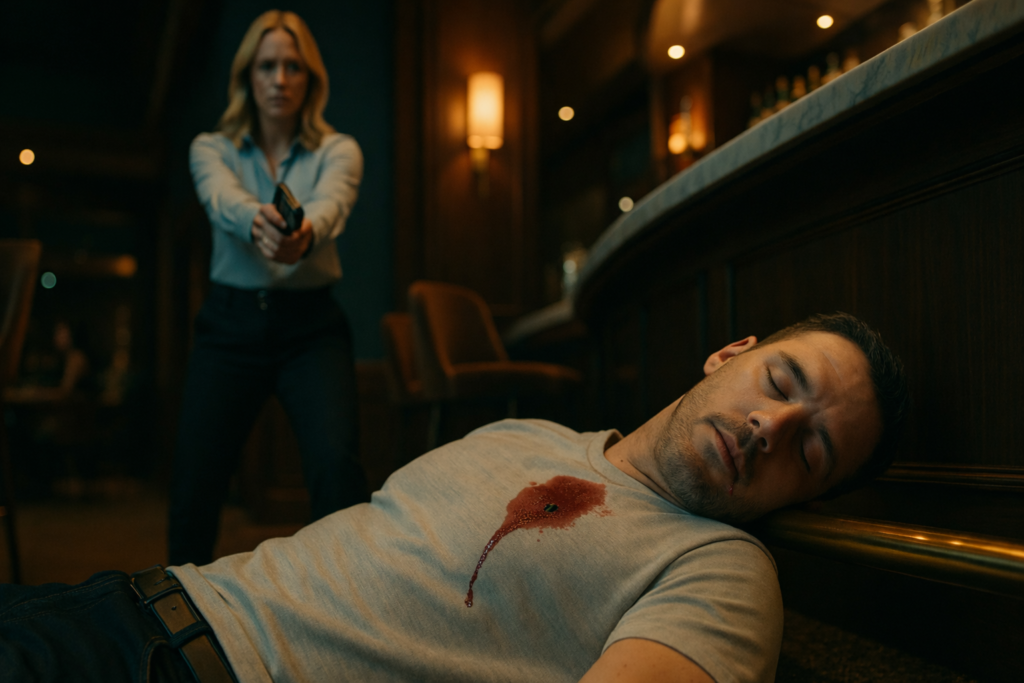 Scène uit een realistisch Moorddiner met acteurs